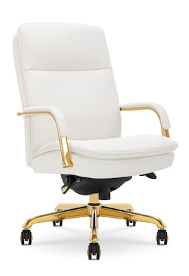 La-Z-Boy Opus Ergonomic Bonded Leather Swivel Executive Chair, White and Gold (CCHR10015A)