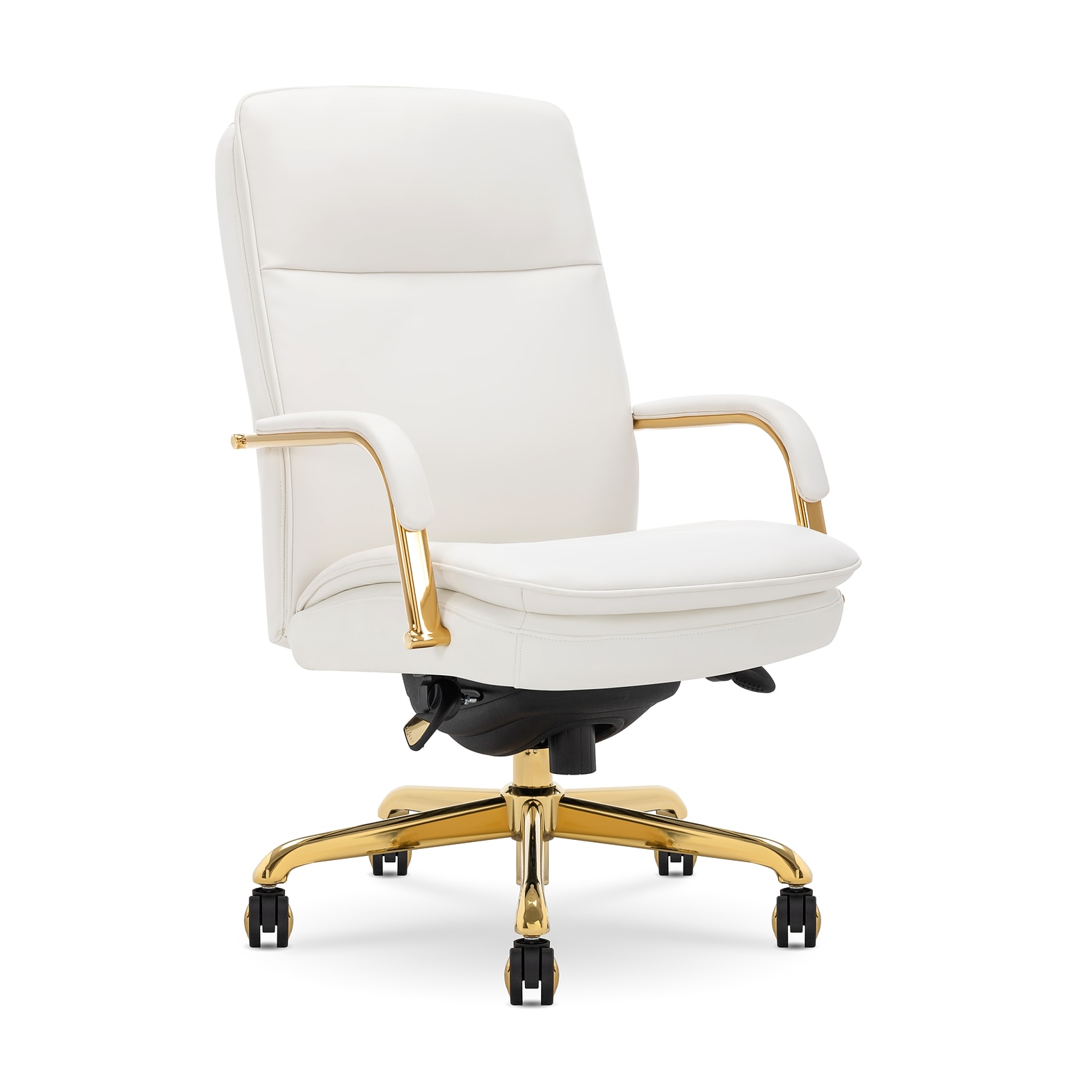 La-Z-Boy Opus Ergonomic Bonded Leather Swivel Executive Chair, White and Gold (CCHR10015A)