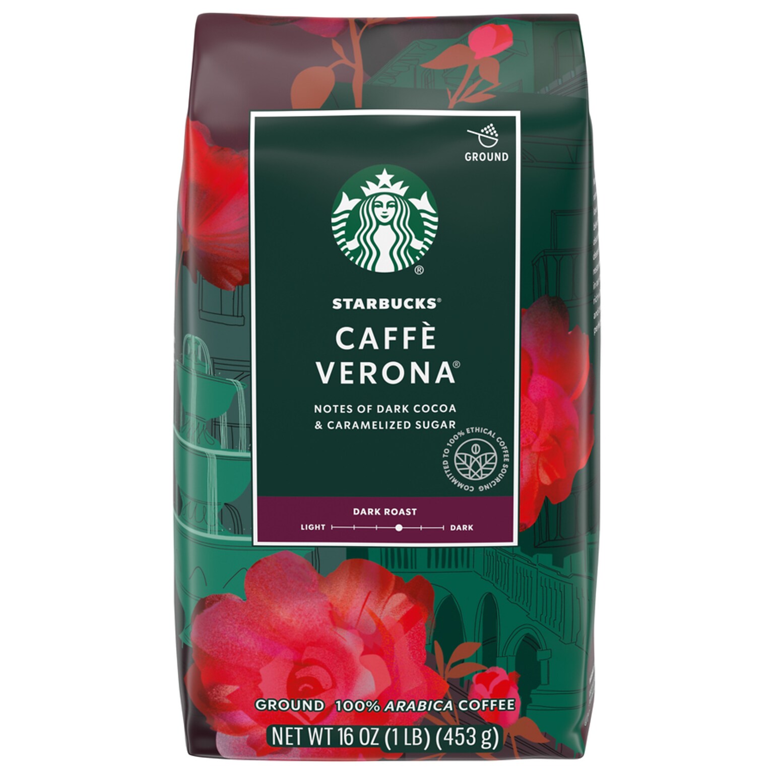 Starbucks Caffè Verona Ground Coffee, Dark Roast, 16 oz. Bag (11018131)