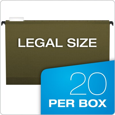 Pendaflex SureHook Hanging File Folders, Legal Size, Standard Green, 20/Box (PFX 6153 1/5)