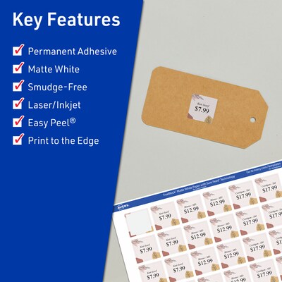 Avery TrueBlock Laser/Inkjet Square Multipurpose Labels, 1 x 1, White, 4800 Labels/Box (94103)