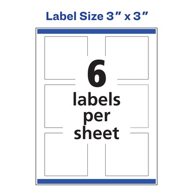 Avery Laser/Inkjet Multipurpose Labels, 3" x 3", Glossy White, 60 Labels/Pack (94101)