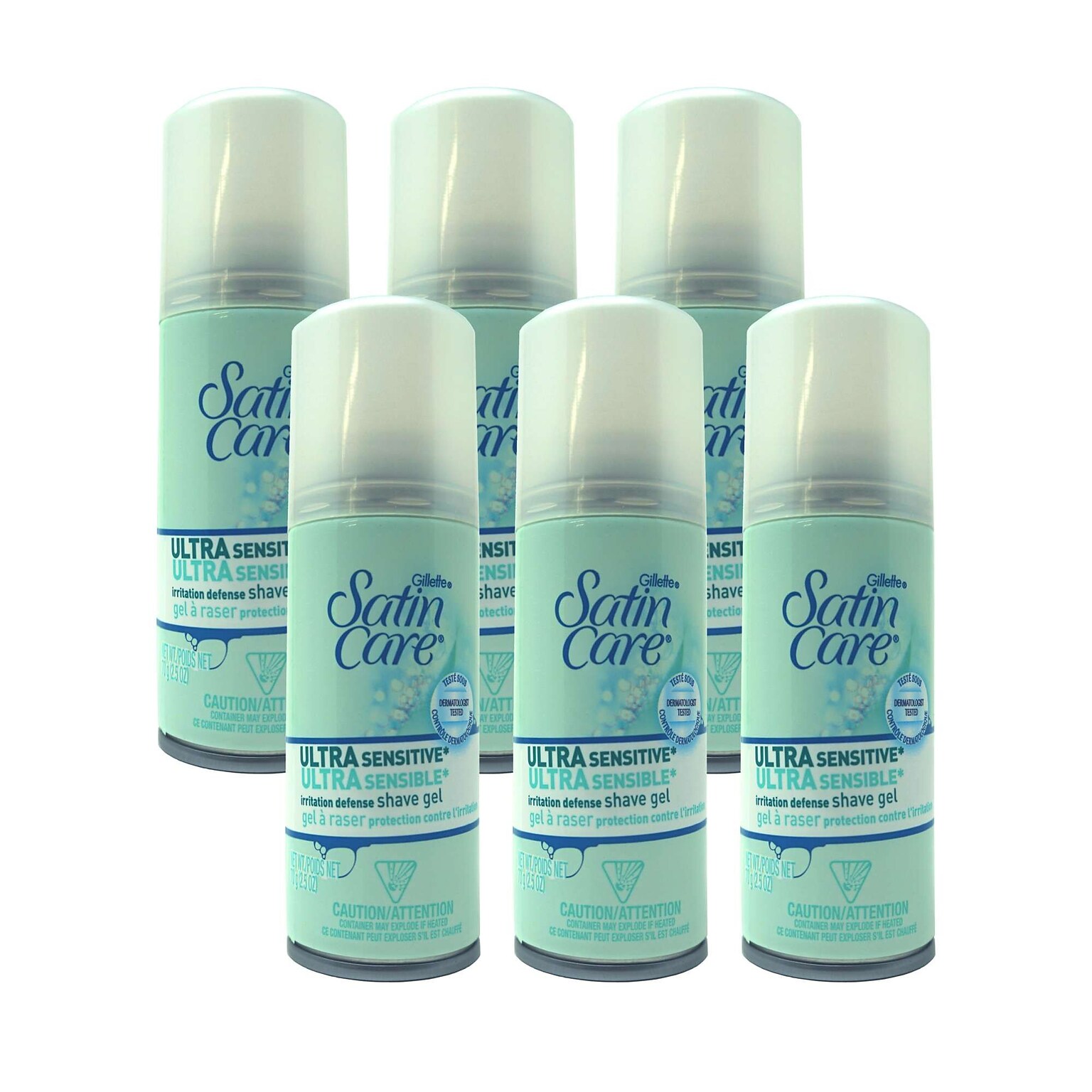 Satin Care Ultra Sensitive Shave Gel, 2.5 oz Bottle, 6 Bottles/Bag, 12 Bags/Carton