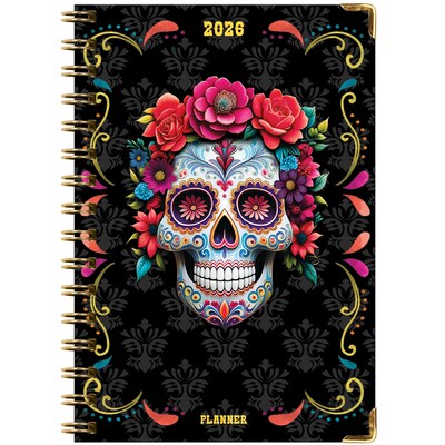 2026 Global Printed Products 5.5" x 8" Weekly & Monthly Planner, Paperboard Cover, Sugar Skull (FSHN-CY26-58-48)