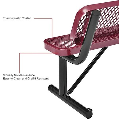 Global Industrial 4' Outdoor Steel Bench w/ Backrest, Expanded Metal, Red (695743RD)