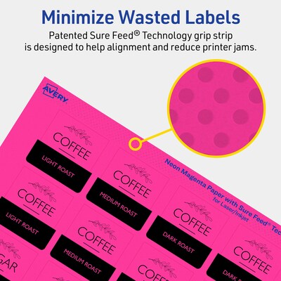 Avery Laser/Inkjet Square Multipurpose Labels, 1.5" x 1.5", Neon Magenta, 800/Pack (94106)