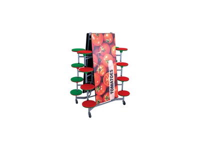 AmTab Rectangular Mobile Cafeteria Table w/ 16 Stools, 30" x 145", Assorted Colors (MST1216)