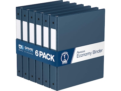 Davis Group Premium Economy 1 3-Ring Non-View Binders, Navy Blue, 6/Pack (2311-72-06)