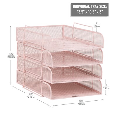 Mind Reader Metal Front Loading Stackable Letter Tray, Letter/Legal Size, Pink (BSTACK4-PNK)