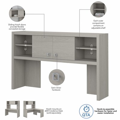 Bush Business Furniture Echo Bow Front Desk, Credenza with Hutch and Mobile File Cabinet, Gray Sand (ECH036GS)
