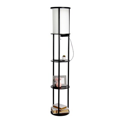 Simple Designs Etagere Organizer Storage 62.5" Floor Lamp with 2 USB Charging Ports and 1 Charging Outlet, Black (LF2010-BLK)