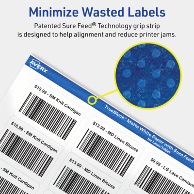 Avery TrueBlock Laser/Inkjet Rectangle Multipurpose Labels, 1.25" x 1.75", White, 3200/Box (94226)