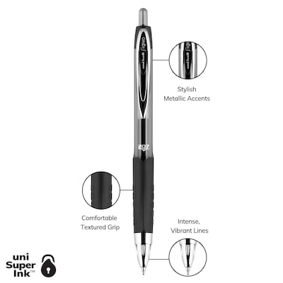 uniball 207 Retractable Gel Pens, Medium Point, 0.7mm, Black Ink, 12/Pack  (33950)