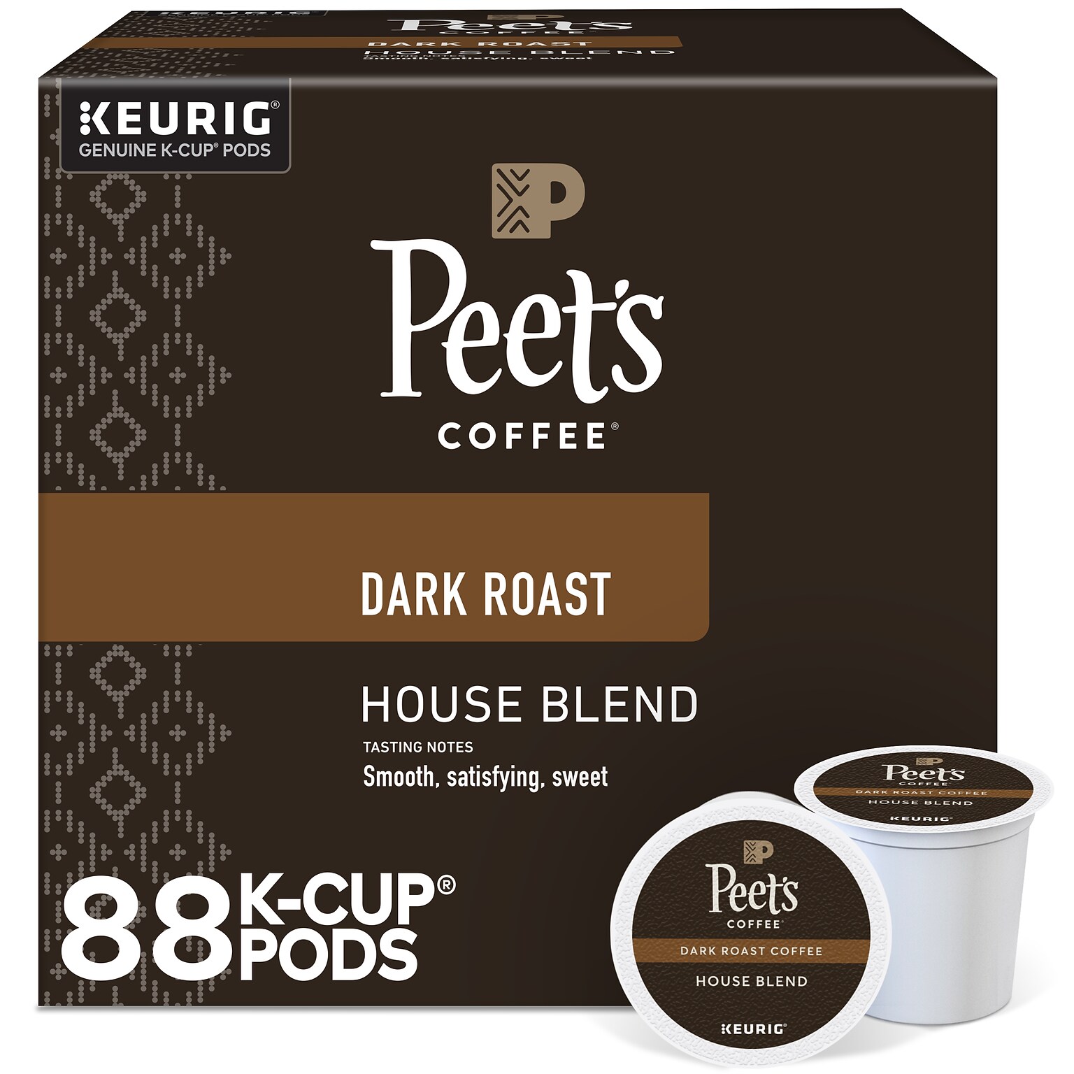 Peets Coffee House Blend Coffee Keurig K-Cup Pod, Dark Roast, 88/Box (6546CT)