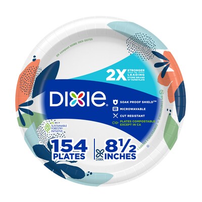 Dixie 8.5" Paper Plates, White, 154 Plates/Pack (15717)