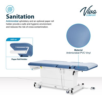 Viva Comfort XRO 3-Section Electric Height and Back Adjustable Exam Table, 600 lbs. Capacity, Blue (ADI903-23-BLU-MK)