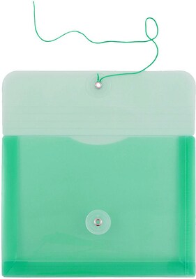 JAM Paper Premium Plastic Filing Envelope with Button & String Closure, Green, 3/Pack (920B1GRX3)