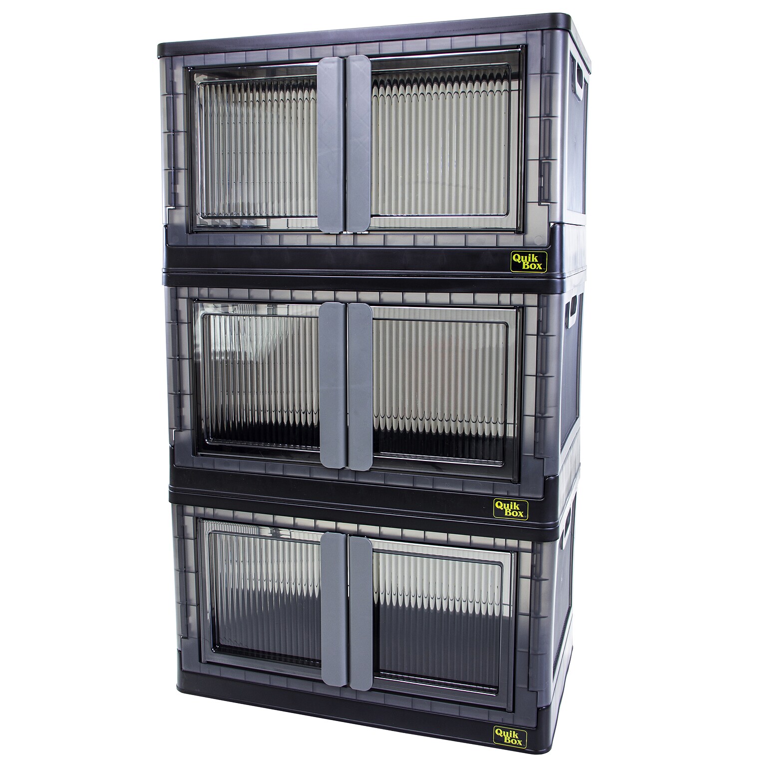 Dbest Quik Box Large Stackable Folding Plastic Storage Bin, 36 x 20 x 12, 76 Qt., Black, 3/Pack (01-937)