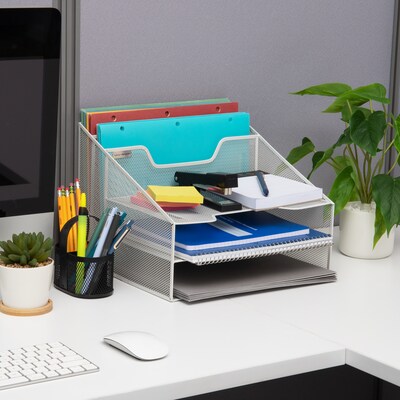 Mind Reader Metal Desktop Organizer Vertical File Holder Paper Letter Tray, White (MESHBOX5-WHT)