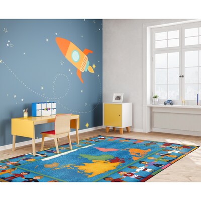 Joy Carpets Hands Around the World Nylon 5'4" x 7'8" Machine Tufted Rug, Multicolored (1488C)
