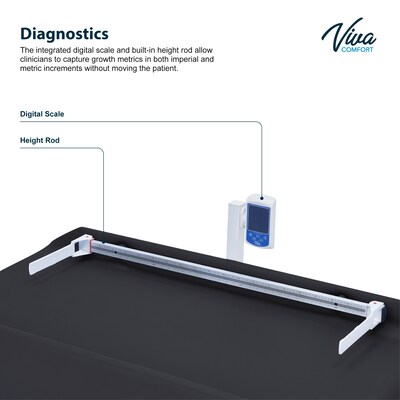 Viva Comfort Grande PU Leather Pediatric Exam Treatment Digital Scale Table, 500 lb. Capacity, Black (996-09-PSBBLKMK)