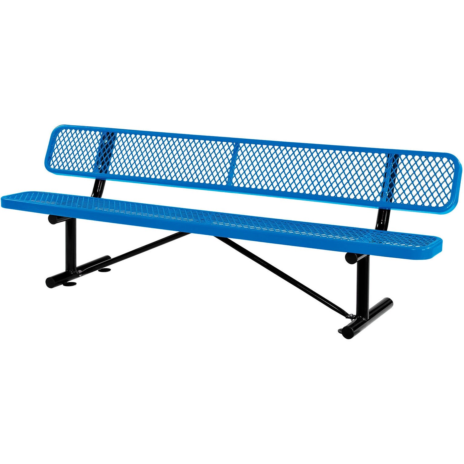 Global Industrial 8 Outdoor Steel Bench w/ Backrest, Expanded Metal, Blue (277155BL)