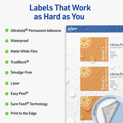 Avery Rectangle Laser Multipurpose Labels, 2 x 6, White, 40/Pack (19479399308)