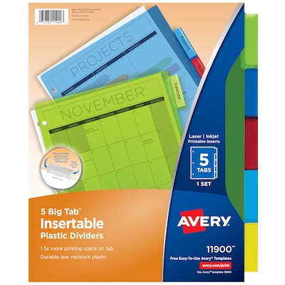 Avery Big Tab Insertable Plastic Divider, 5 Tabs, Multicolored (11900)