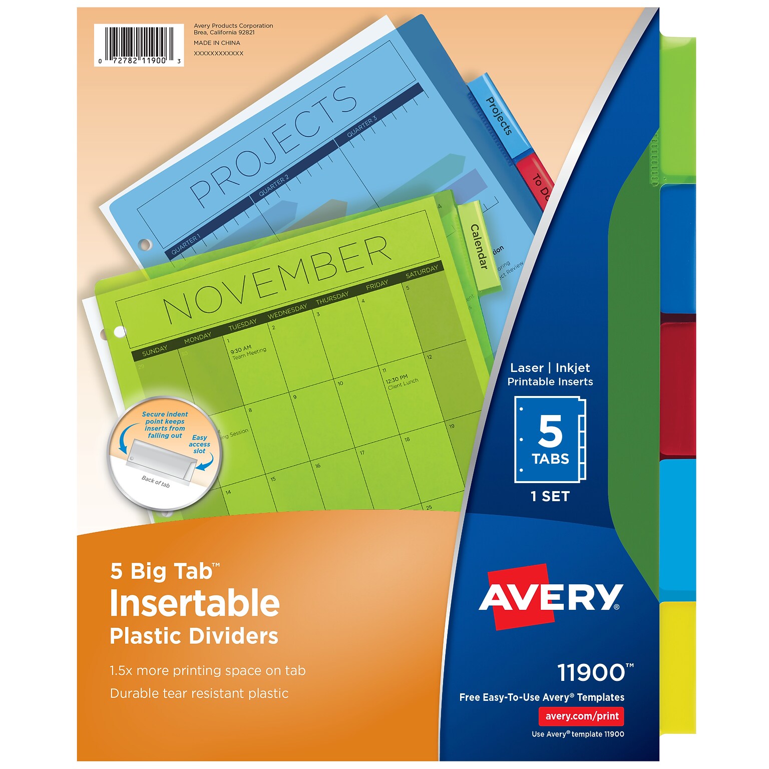 Avery Big Tab Insertable Plastic Divider, 5 Tabs, Multicolored (11900)