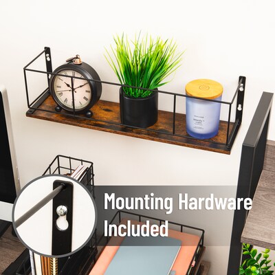 Mind Reader Metal Mounted Desktop Shelf , 5" x 4.62" x 19.6", Brown (SHELF-BRN)