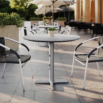 Flash Furniture Acadia 31.25 Round Wooden Dining Table with X-Base, Gray Faux Concrete/Silver Base (STRD31CGT2222S)