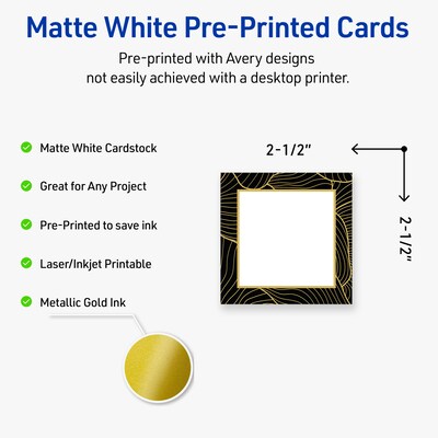 Avery Black with Gold Pattern Matte Blank Card, White, 90/Pack (S00-ETR)