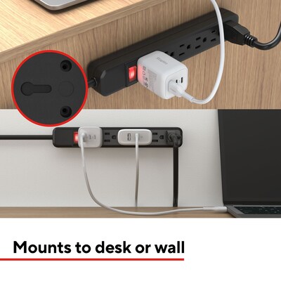 Staples TECH 6-Outlet Power Strip, 3' Cord, Black (22148)