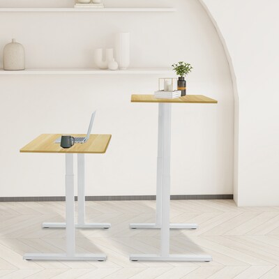 Uncaged Ergonomics Rise Up Essential Electric Standing Desk, 23.6" x 47.2", Maple Desktop/White Frame (RUE-wm)