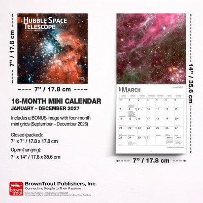 2027 BrownTrout Hubble Space Telescope 7" x 7" Monthly Wall Calendar (9798330709656)