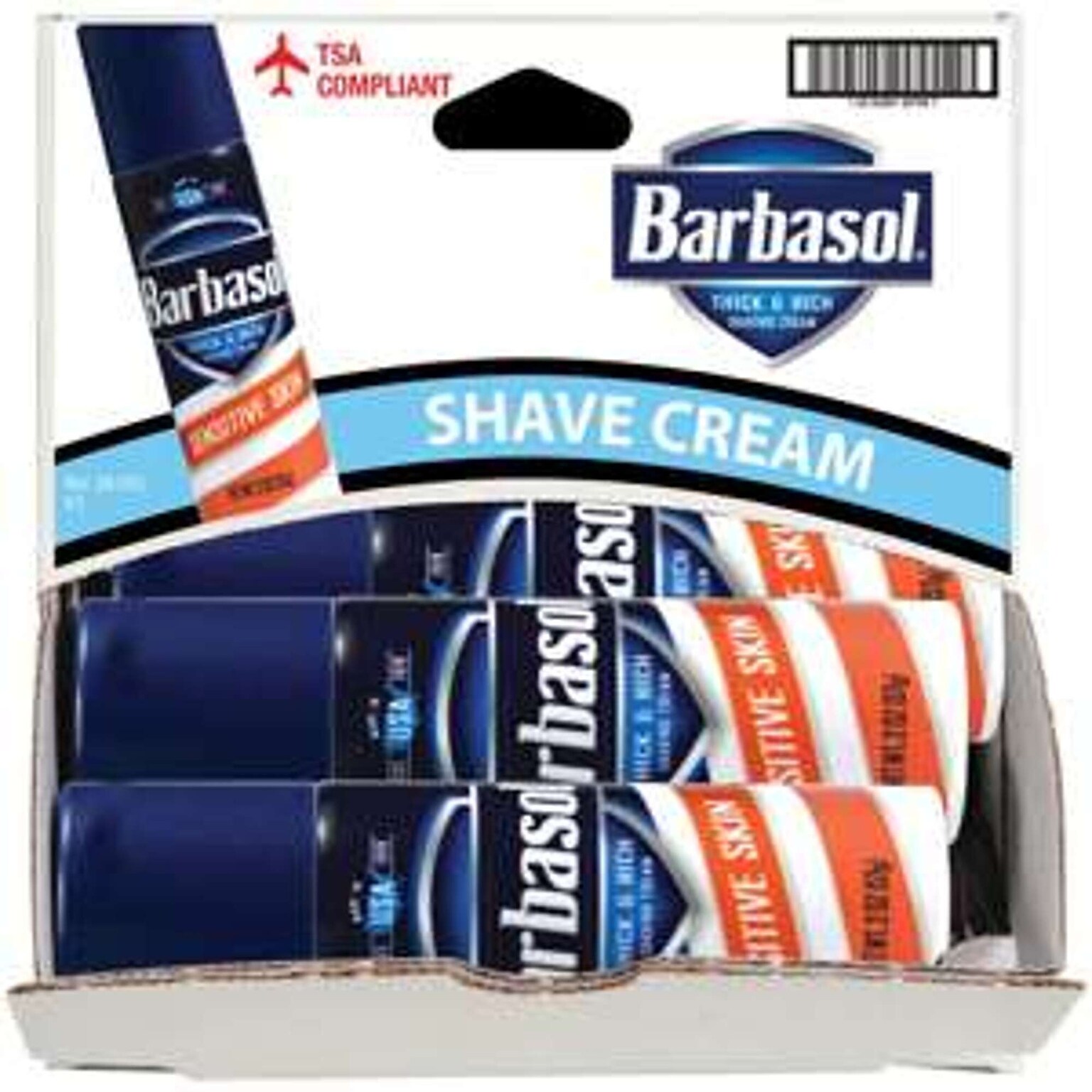 Barbasol Sensitive Skin Shaving Cream, 2 oz Trial Size Bottle, 12 Bottles/Dispensit Box, 12 Dispensit Boxes/Carton