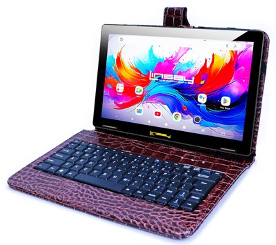 Linsay F10 Series 10.1 Tablet, Wi-Fi, Octa Core, 256GB eMMC, Android 15, with Brown Crocodile Keyboard Case
