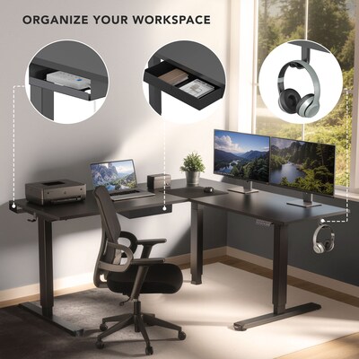 Mount-It! XL 75"W Electric Corner Adjustable Standing Desk, Black (MI-15024)