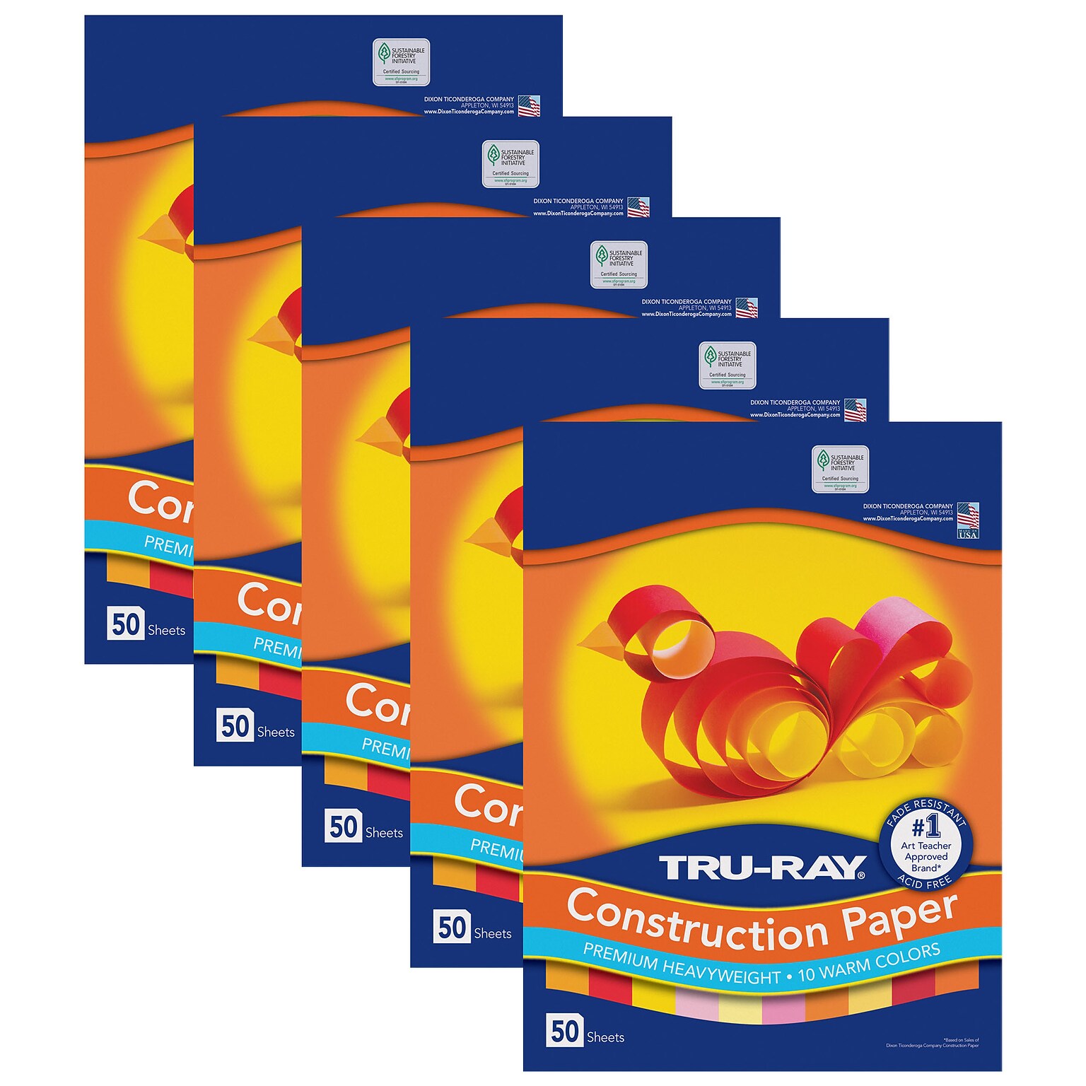 Tru-Ray 9 x 12 Construction Paper, Warm Assorted, 50 Sheets/Pack, 5 Packs/Bundle (PAC102947-5)