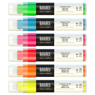 Liquitex Professional Acrylic Paint Marker, Wide Chisel Nib, 15 mm, Fluorescent Colors, 6/Pack (LIQ4690005)