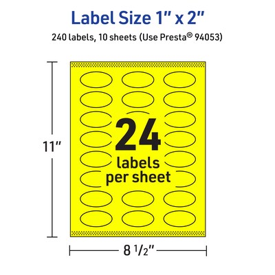 Avery Laser/Inkjet Multipurpose Oval Labels, 1" x 2", Neon Yellow, 240/Pack (94053)