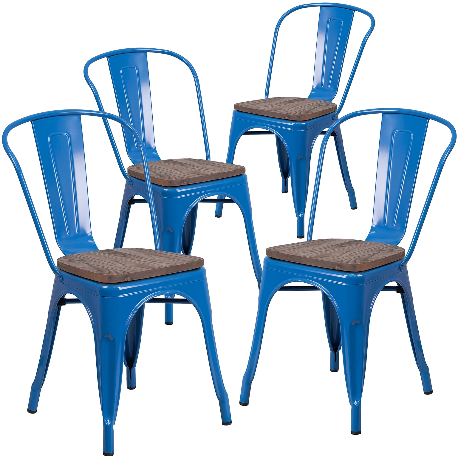 Flash Furniture Luke Contemporary Metal/Wood Stackable Dining Chair, Blue, 4/Pack (4CH31230BLW)