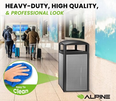 Alpine Industries Steel Outdoor Trash Can with Dome Lid, 40 Gallon, Silver, 2/Pack (ALP471-40-SIL-2PK)
