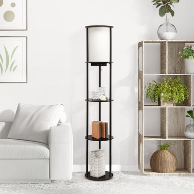 Simple Designs Etagere Organizer Storage 62.5" Floor Lamp with 2 USB Charging Ports and 1 Charging Outlet, Black (LF2010-BLK)