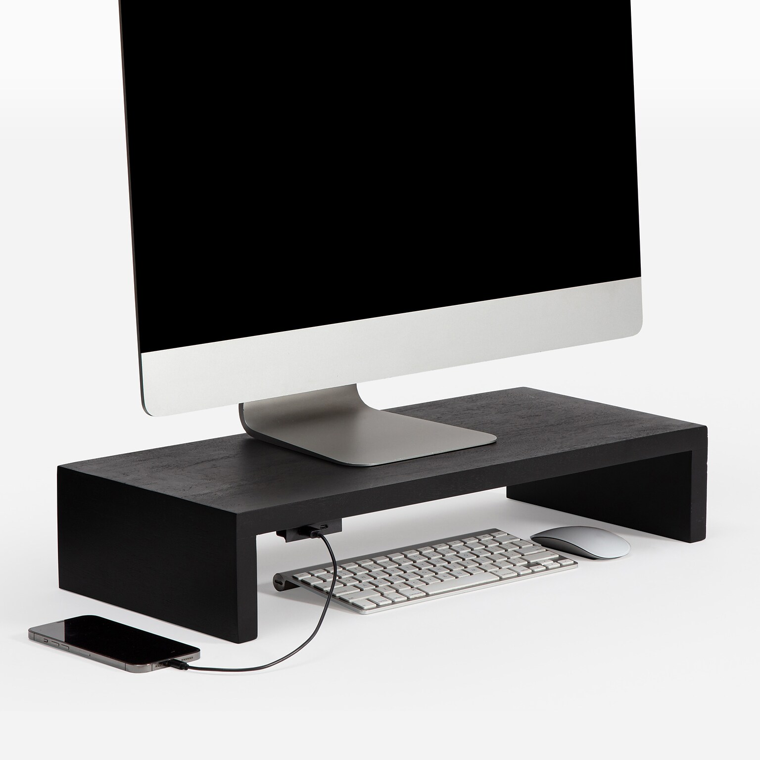 Anji Mountain Mango Wood Monitor Stand, Up to 32 Monitor, Black (MS-FNG-BLK-P)