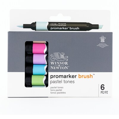 Winsor & Newton Promarker Dual-Tip Brush Alcohol Based Marker, Pastel Tones, 6/Pack (WNX0290125)