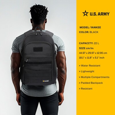 U.S. Army YANKEE Tactical Laptop Backpack, Large, Black (USBYAN18BLK)