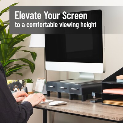 Mind Reader Monitor Stand and Desktop Organizer with 3 Storage Drawers, Black, 2/Pack (2MONSTA3D-BLK)