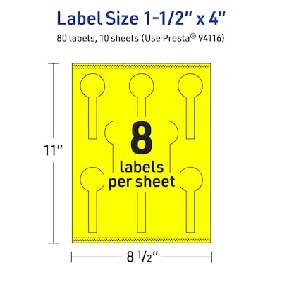 Avery Lollipop Laser/Inkjet Multipurpose Labels, 1.5" x 4", Neon Yellow (80/Pack)