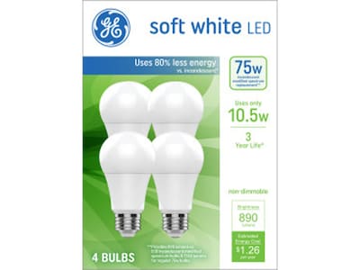 GE 10.5-Watt Soft White LED General-Purpose Bulb, 4/Pack (93131064)